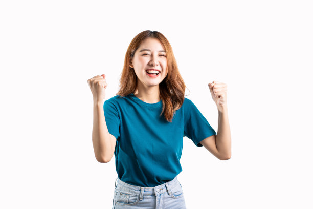 美丽的亚洲女人做各种手势与复制空间孤立在白色背景图片下载