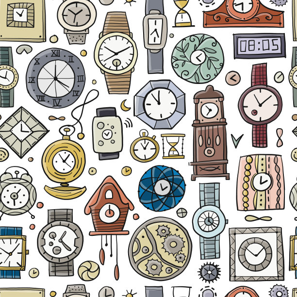 一套不同风格的钟表和手表图片下载