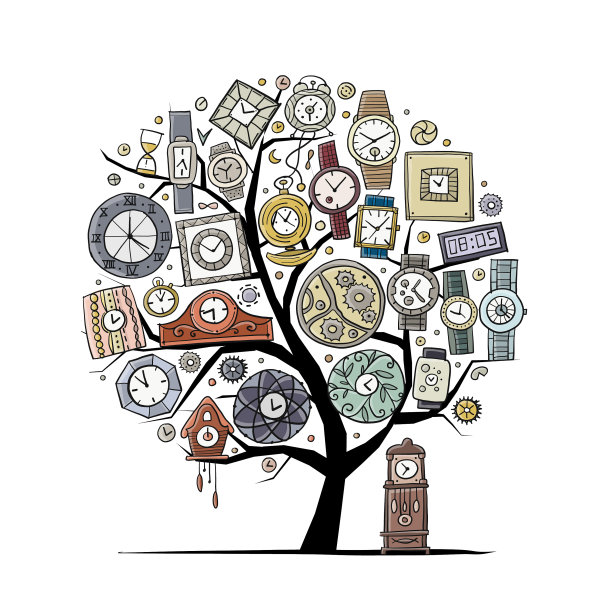 艺术树与时钟和手表为您设计图片下载