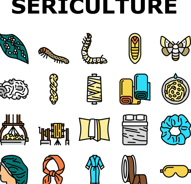 蚕桑生产企业图标集图片下载