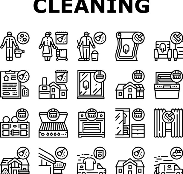 清洁建筑和设备图标设置图片下载