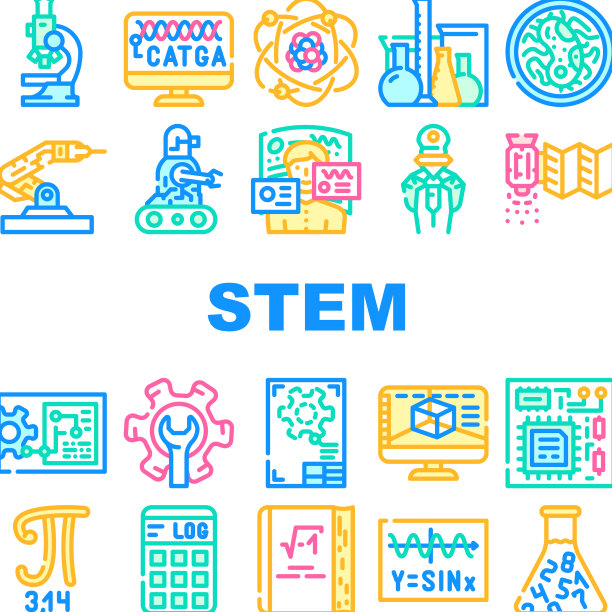 Stem工程师过程和科学图标集图片下载