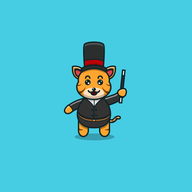 可爱的小老虎，魔术师人物吉祥物图标图片下载