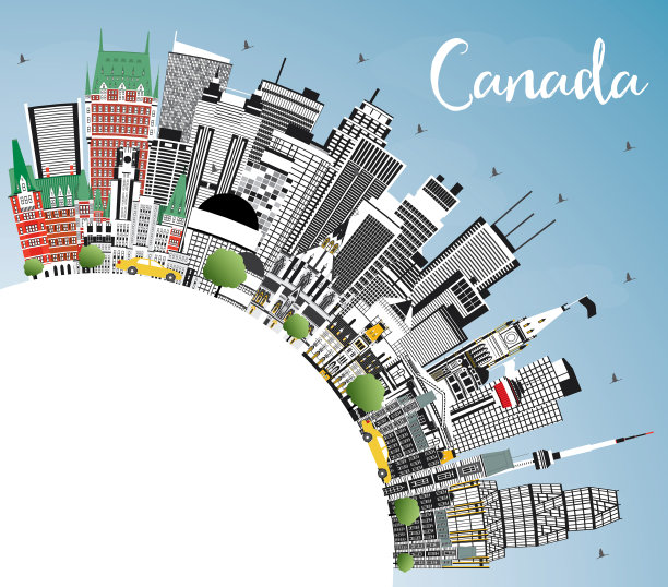 加拿大城市的天际线与灰色的建筑蓝色的天空图片下载