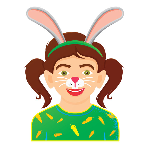 脸画图标与女孩与兔子画图片下载