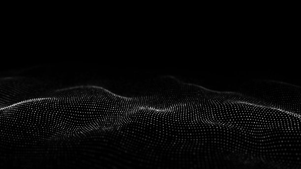 未来数字波。黑暗的网络空间。带点的抽象波。背景上白色的移动粒子。3 d渲染。图片下载