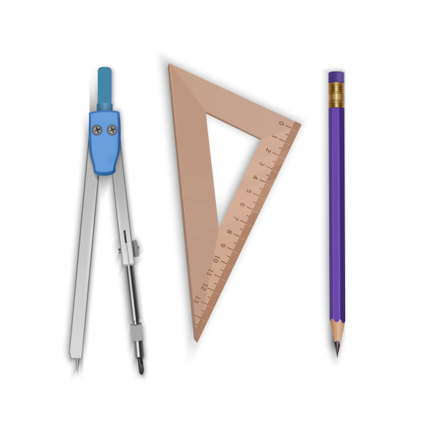 绘制圆规、铅笔和尺子图标的工具图片下载