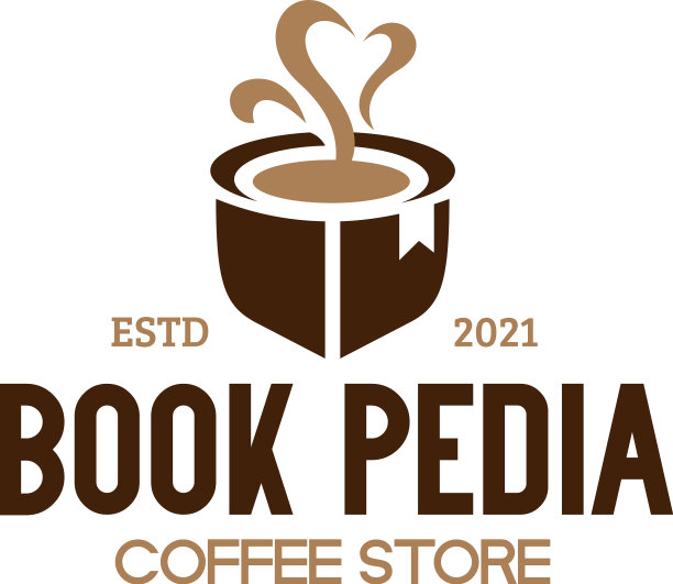 现代图书百科咖啡店玻璃logo设计图片下载