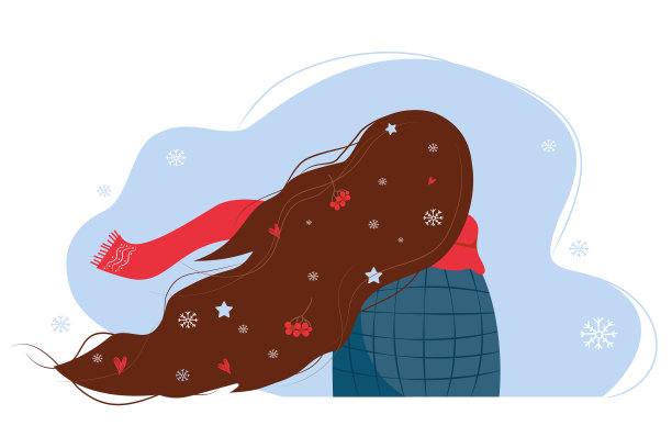 冬姑娘留长发，后背挺拔图片下载