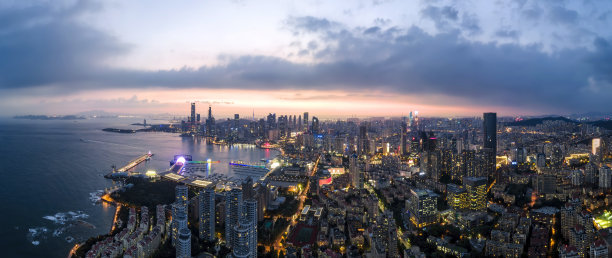 航拍青岛城市夜景，中国图片下载