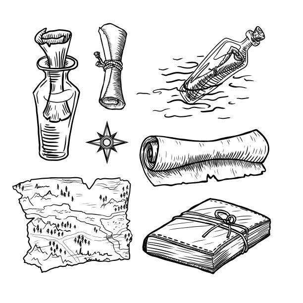 一套冒险的复古元素孤立上图片下载