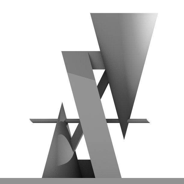 抽象的现代雕塑。圆锥与平行四边形设计。图片下载