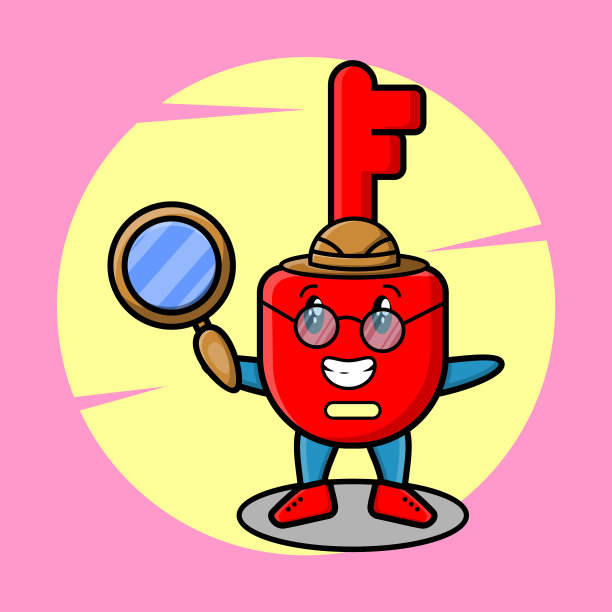 可爱的卡通挂锁钥匙侦探正在搜索图片下载