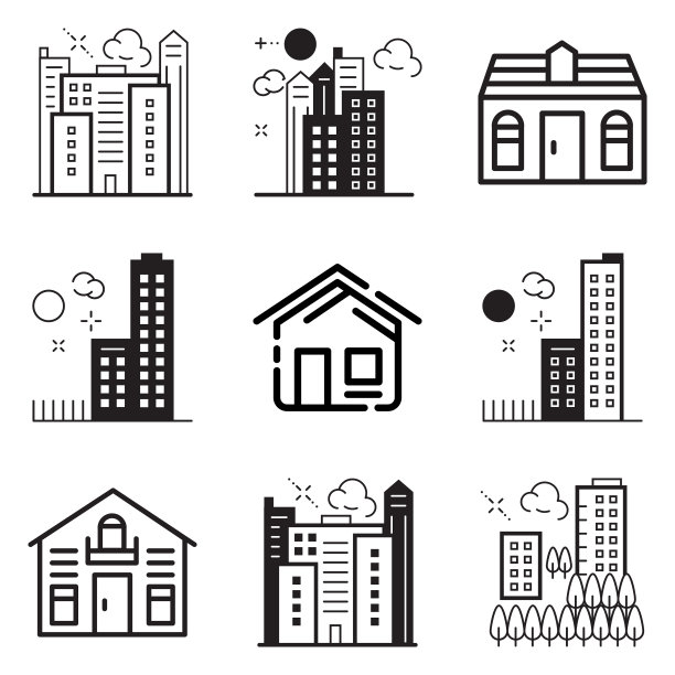 城市建筑平面图标集孤立图片下载