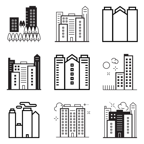 城市建筑平面图标集孤立图片下载