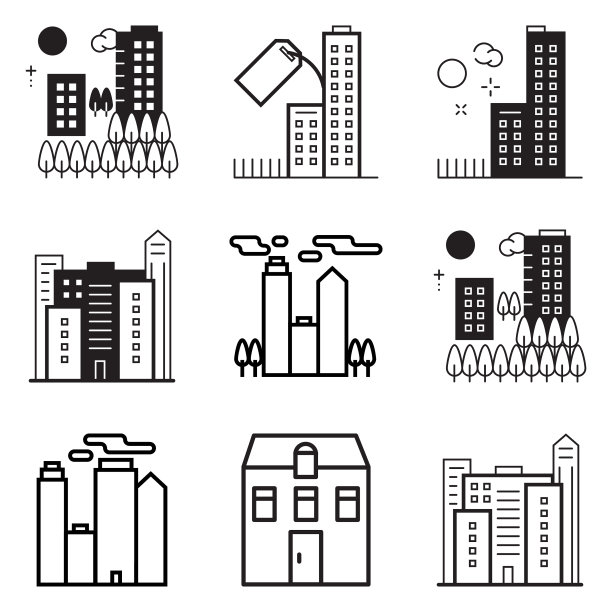 城市建筑平面图标集孤立图片下载
