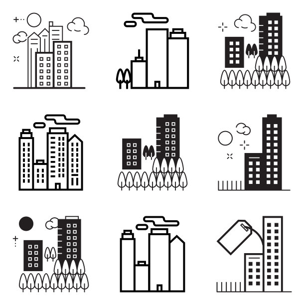 城市建筑平面图标集孤立图片下载