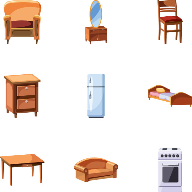 家居用品图标集卡通风格图片下载
