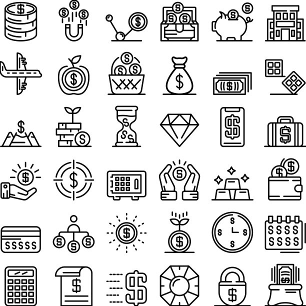 百万富翁图标设定轮廓风格图片下载