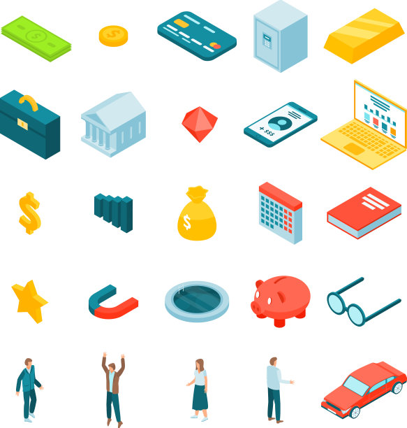 百万富翁图标设置等距风格图片下载