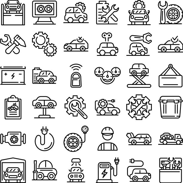 电动汽车维修图标设置轮廓风格图片下载