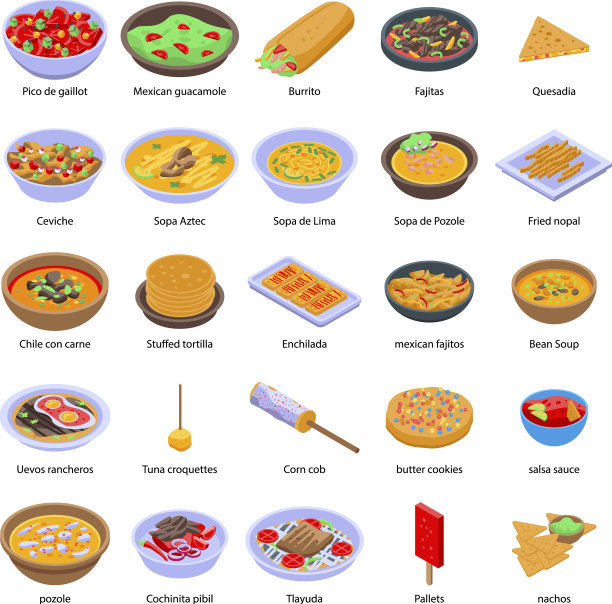 墨西哥食物图标设置等距风格图片下载