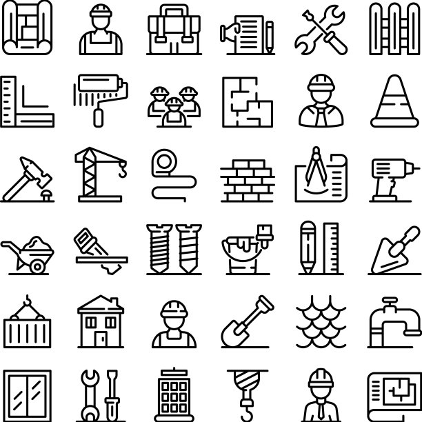 承包商图标设置轮廓风格图片下载