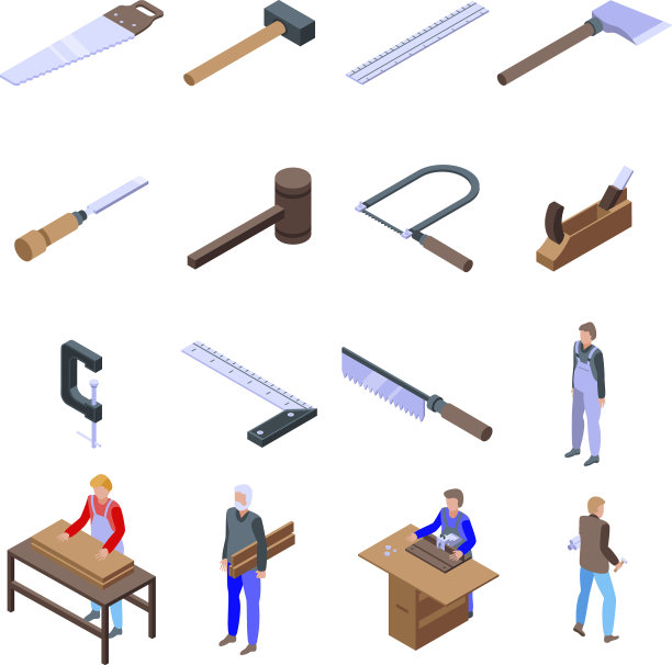 木匠图标设置等距风格图片下载