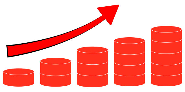 向上的箭头和递增的圆柱体框架，红色图片下载