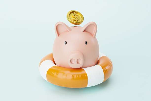 黄金美元硬币掉落在安全生活橡胶圈内的存钱罐里，用于存钱理财，通过3d渲染插画制作稳定的生活理念。图片下载