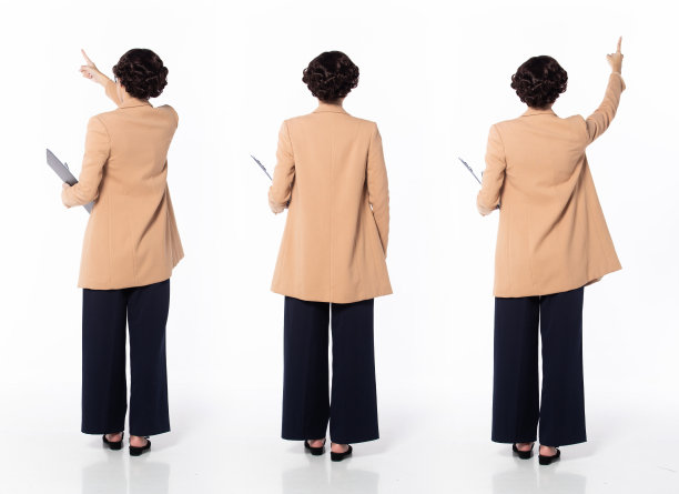 全长30 - 40岁亚洲女性税务财务会计师，手指在空中图片下载