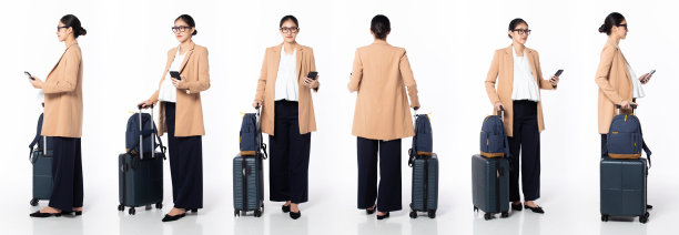 全长30 - 40 -亚洲孕妇商务旅行，360前，侧，后，后图片下载