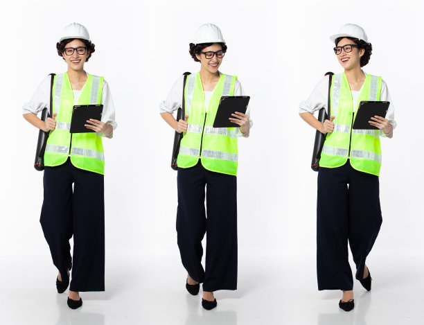 全长30秒40秒亚洲女工程师建筑行业，左走右走图片下载