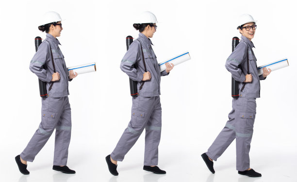 全长30 - 40 - 40亚洲女性工程师工业技术人员，向前走左右图片下载