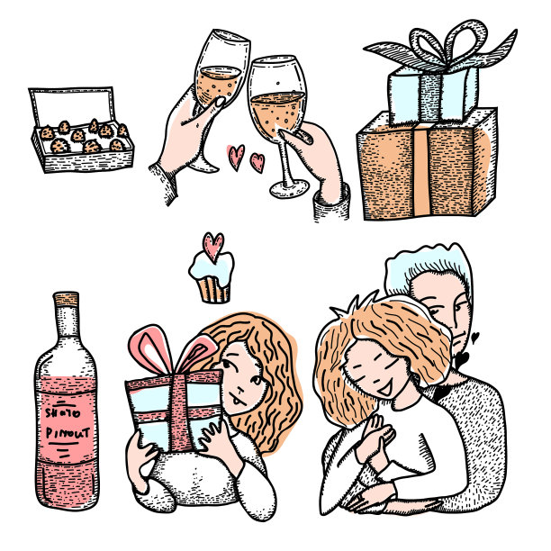 手绘涂鸦情人节设置图片下载