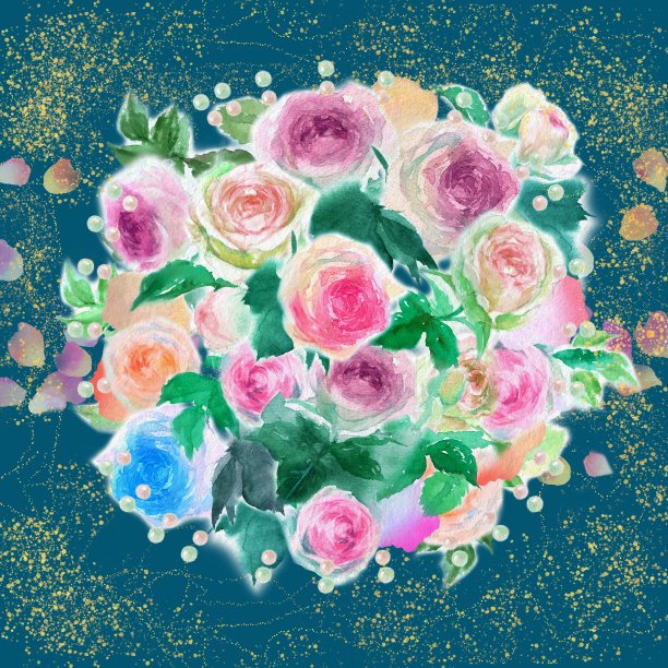 粉红色和杏色玫瑰花瓣和皮埃尔德朗萨德花卉花环和水彩信息卡插图图片下载