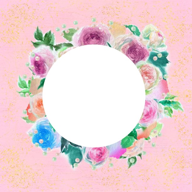 粉红色和杏色玫瑰花瓣和皮埃尔德朗萨德花卉花环和水彩信息卡插图图片下载