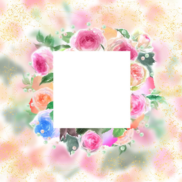 粉红色和杏色玫瑰花瓣和皮埃尔德朗萨德花卉花环和水彩信息卡插图图片下载