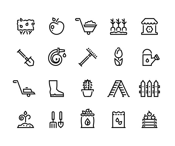 播种线图标勾勒园艺灌木图片下载