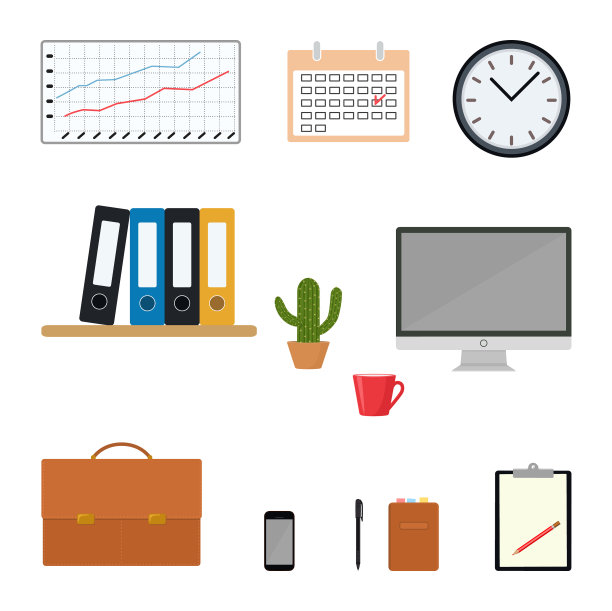 公文包和工作场所剪贴画图片下载