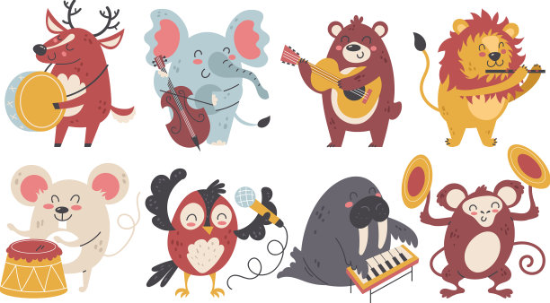 动物音乐家孩子卡通人物音乐图片下载