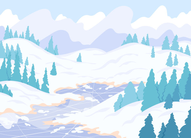 冬季森林冰冻河流自然景观图片下载