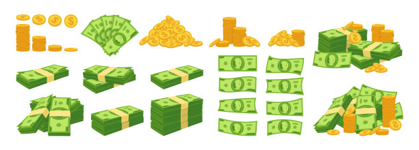 钱现金美元堆叠堆叠硬币卡通设置银行图片下载