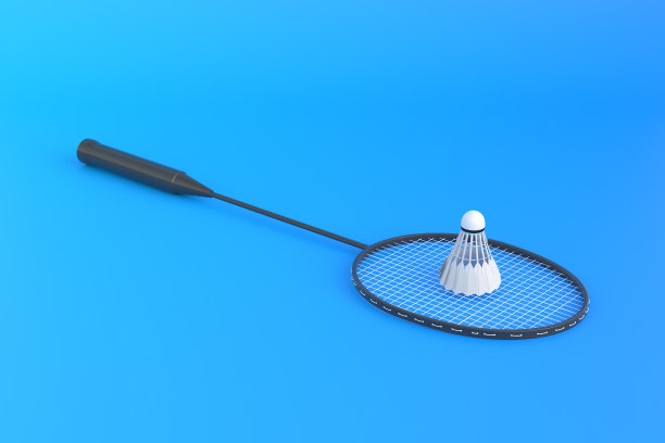蓝色背景的羽毛球拍和羽毛球图片下载
