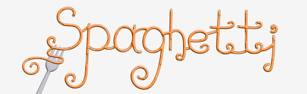 文本风格化写意大利面条。时尚的设计品牌，标签或广告- 3D图像图片下载