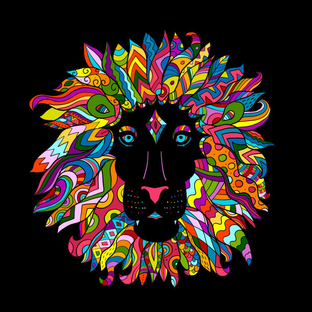 手绘轮廓狮子头饰图片下载