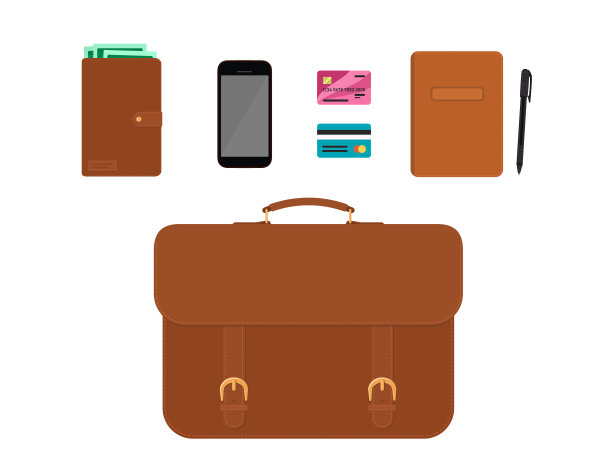 公文包和附件隔离在白色图片下载