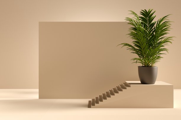 抽象的米色背景与棕榈树叶和复制空间图片下载