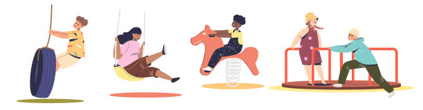 一群孩子在操场上荡秋千图片下载