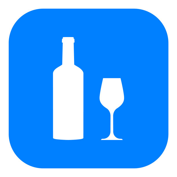 带玻璃杯和APP图标的酒瓶图片下载